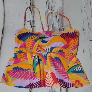 Hobie NWT Tropic Like It's Hot Flounce Midkini Multicolor Leaf Pattern Size L